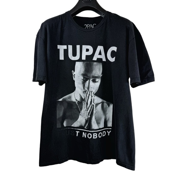 2PAC Men's Black Crew Neck T-Shirt w Graphic Logo/Photo of TUPAC Trust Nobody XL - Picture 2 of 5
